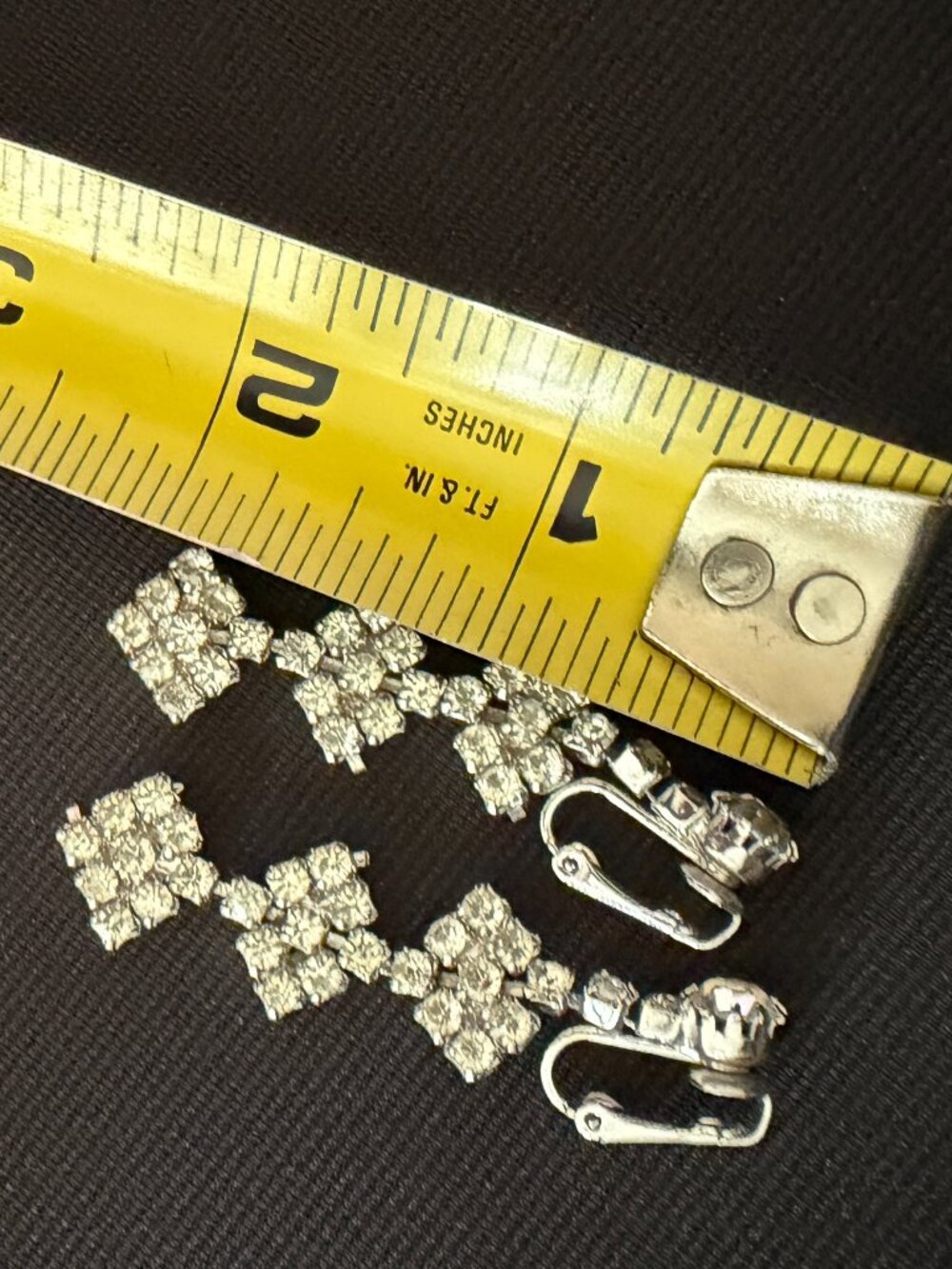 1950;s Rhinestone Dangle Eararings Clip Back - Picture 3 of 3